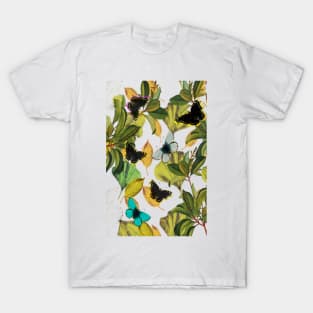 Vintage Ginkgo Leaves and Butterflies T-Shirt